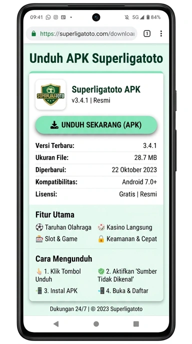 Tampilan halaman APK superligatoto