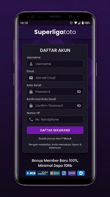Tampilan halaman daftar superligatoto